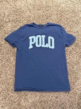 Ralph Lauren Navy Crewneck Graphic Tee with Light Blue Accents